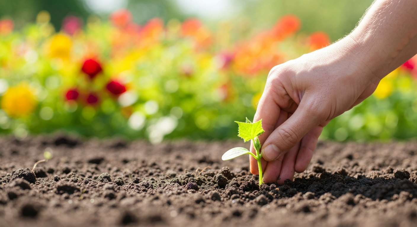 Komkommers planten in de moestuin
