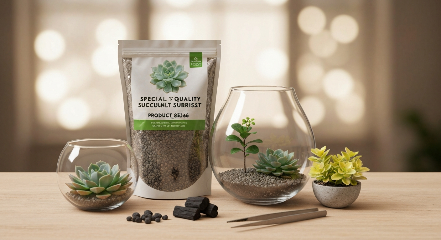 Sukkulenten in glazen terrarium op vensterbank