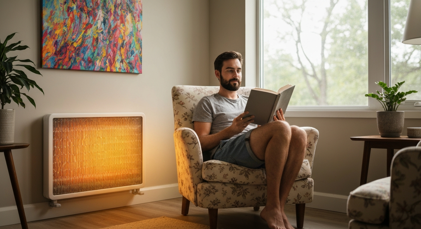 Infrarood-beeldverwarming in een slaapkamer voor een gezond binnenklimaat