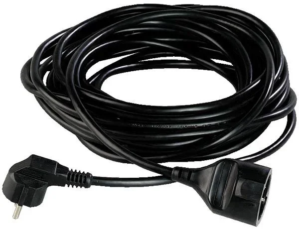 Extension cable 10m black, with angle plug, PVC, for indoor use