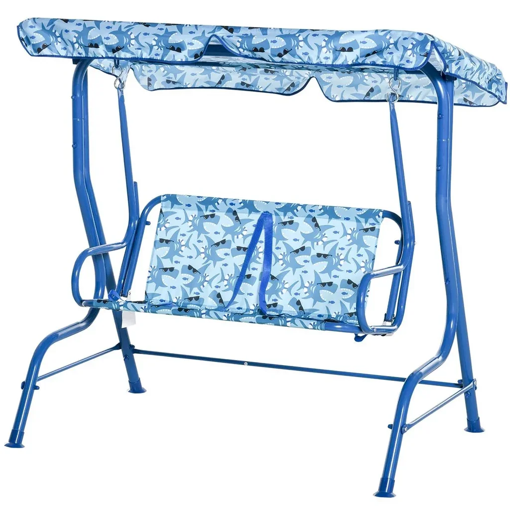 Children's Hollywood swing Children's swing with sunroof 2-seater garden swing for 3-6 years Metal Blue 110L x 70W x 11