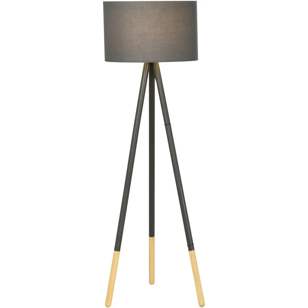 Designer floor lamp with tripod and foot switch grey