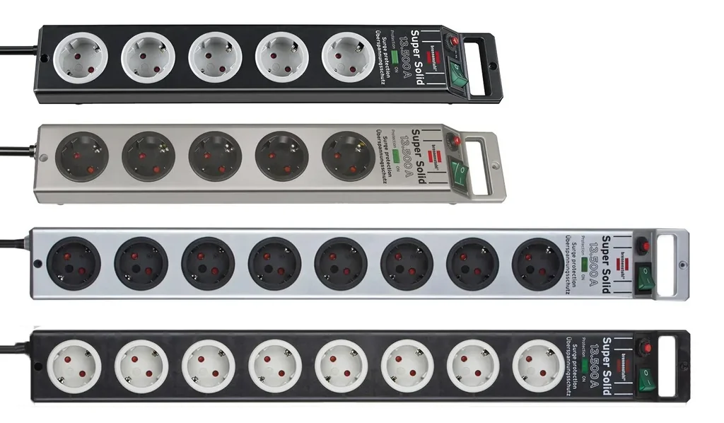 Super-Solid 5-way power strip with 13500 A surge protection, silver