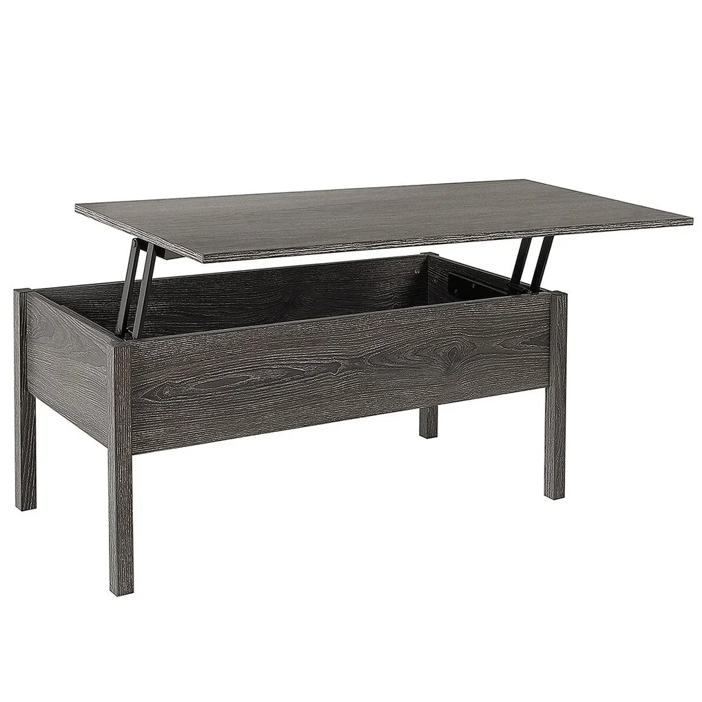 Coffee table with height-adjustable top with storage, liftable table top, brown, 98 x 48 x 45 cm
