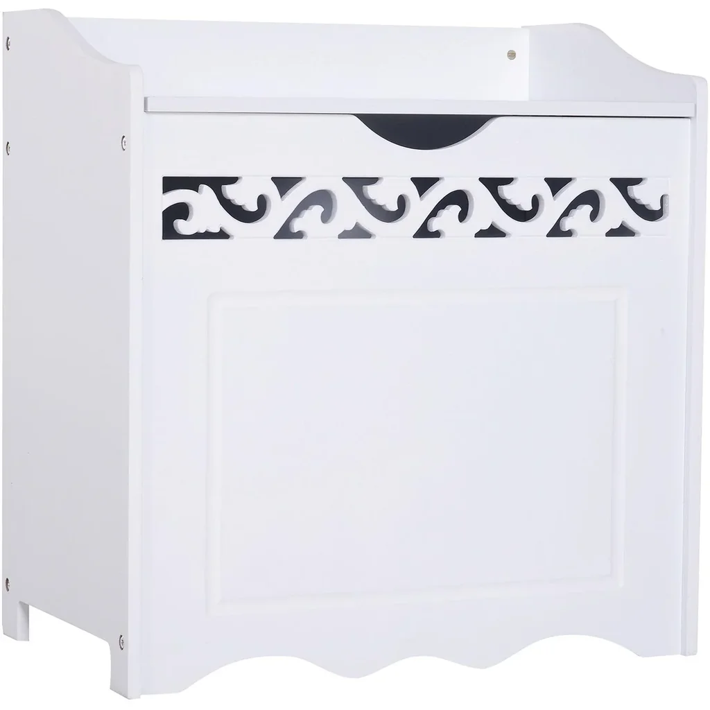 Bathroom cabinet laundry basket chest box storage box with lid MDF white 55 x 34 x 58 cm