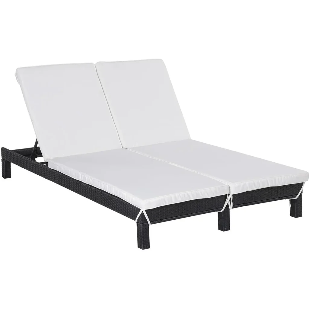 Garden lounger, double lounger, relaxation lounger for 2 people, luxury lounge, 5-level backrest, metal, PE rattan, cream, 195