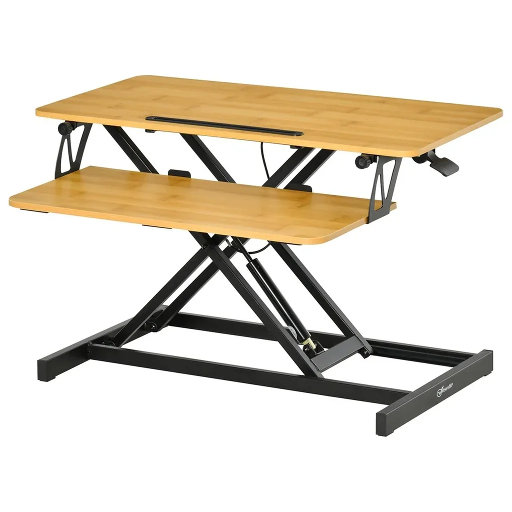 Sit-stand desk, standing workstation, standing desk, monitor stand, height adjustable, steel, MDF, natural, 80 x 40 x 13.5-51 cm