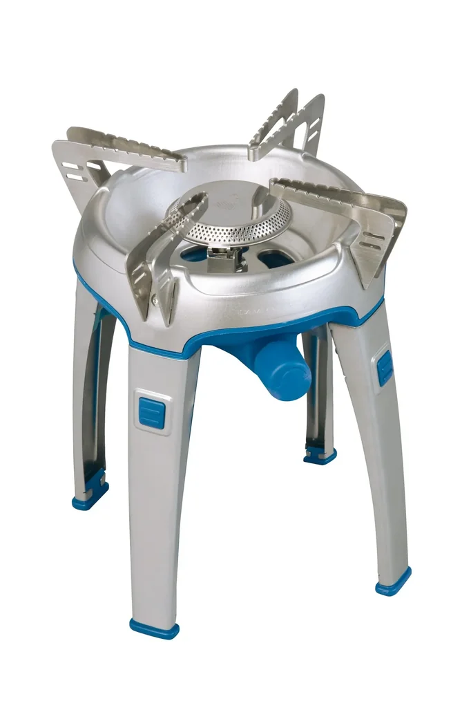 Bivouac camping gas cooker for valve cartridges, with Easy Clic Plus system, piezo ignition and carrying bag