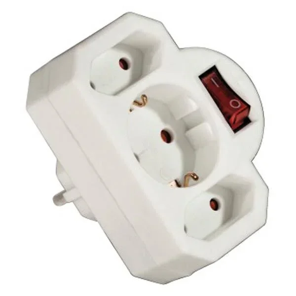 Socket adapter with 3-way switch, white