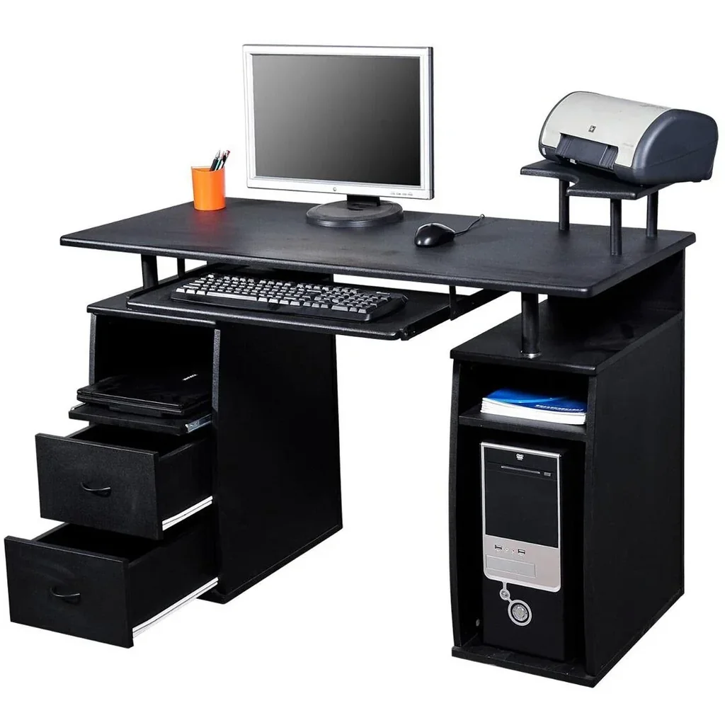 Computer desk with printer shelf PC table black