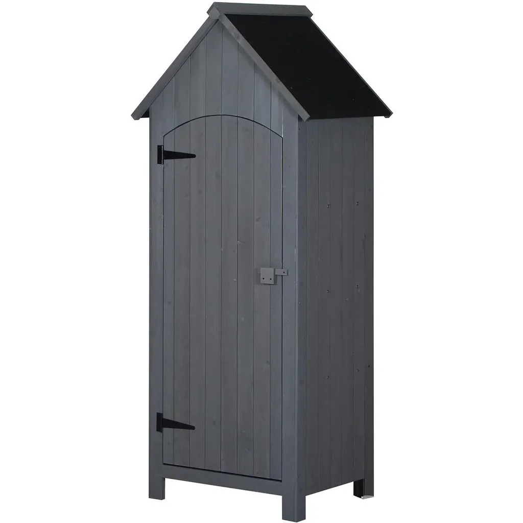 Garden cabinet wooden tool shed garden house tool shed tool cabinet wooden hut gable roof bitumen cardboard grey 77.5 x 54,