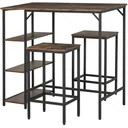 Bar table set, high table with 2 bar stools, 3-piece table set, kitchen counter with shelves, chipboard, steel, rustic brown+sc