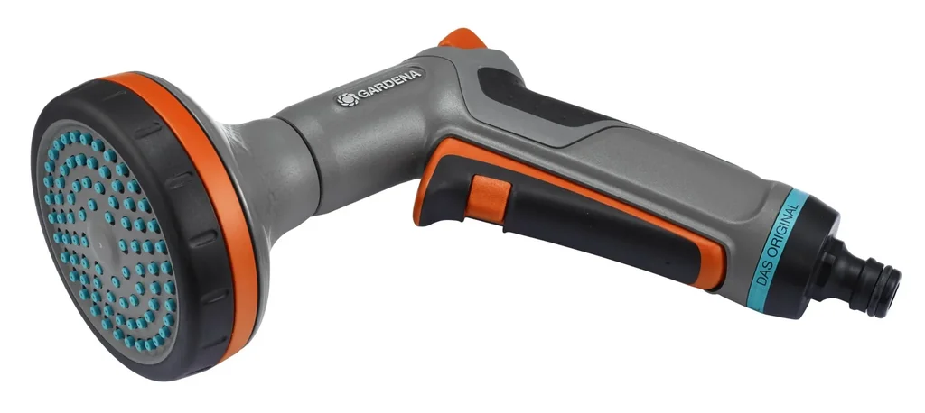 Comfort shower for flowerbeds, impulse trigger with locking function
