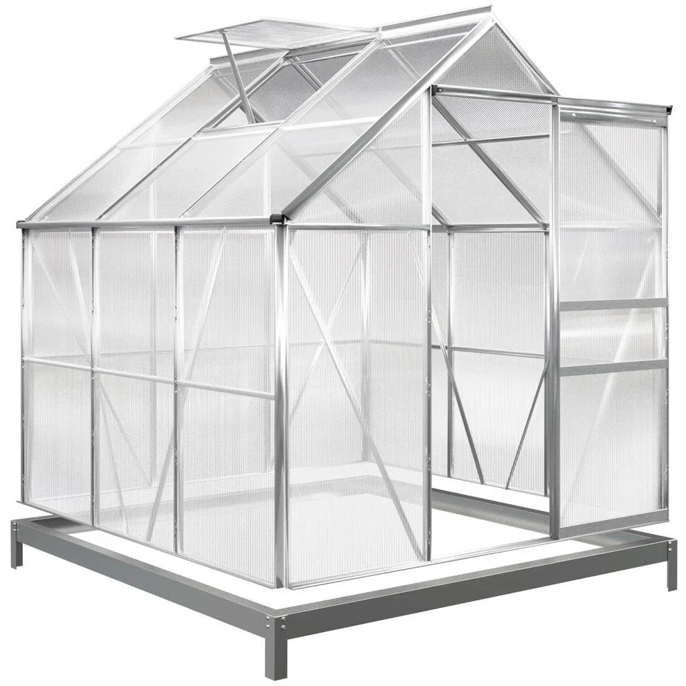 Aluminum greenhouse 5.85 m³ with skylight, gutter and foundation