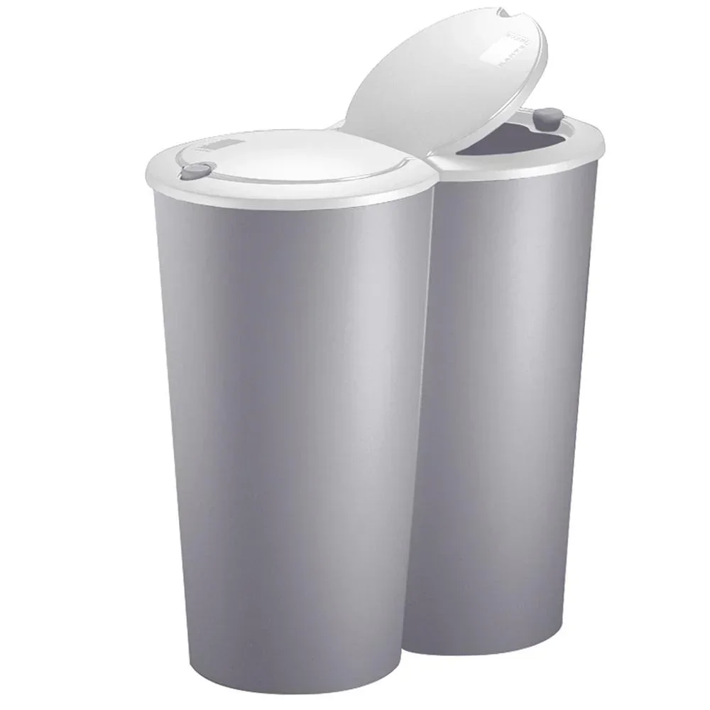 Double bucket for waste separation - plastic grey 2x25L