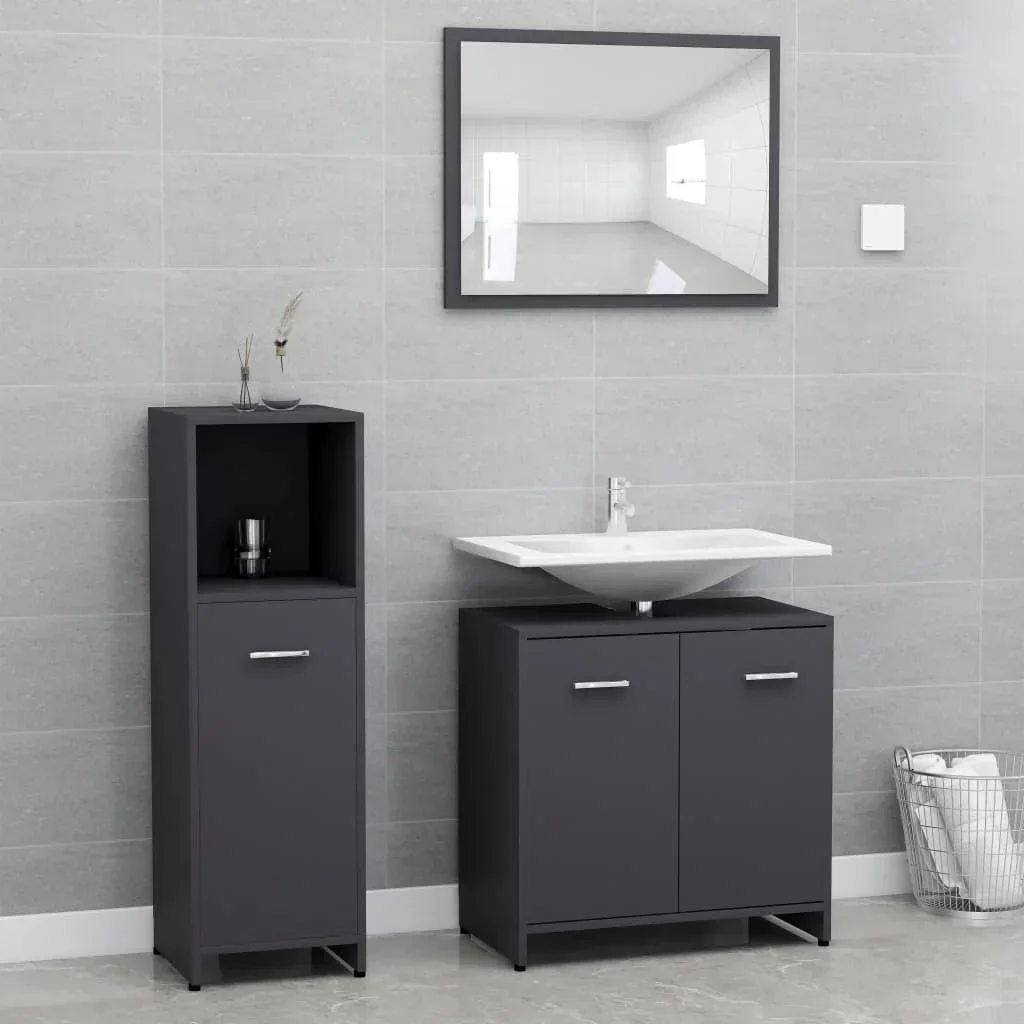 3-piece bathroom furniture set made of chipboard grey