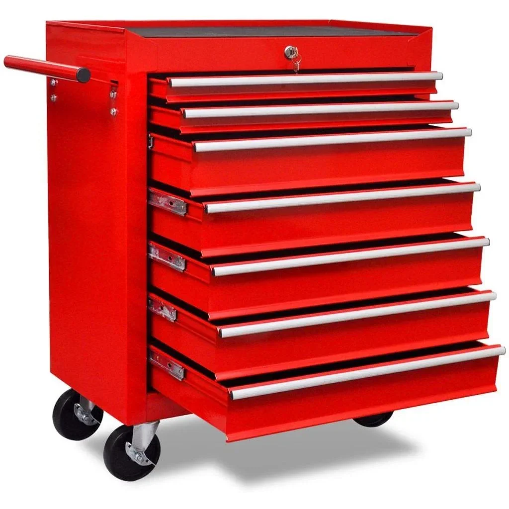 Red tool trolley with 7 drawers