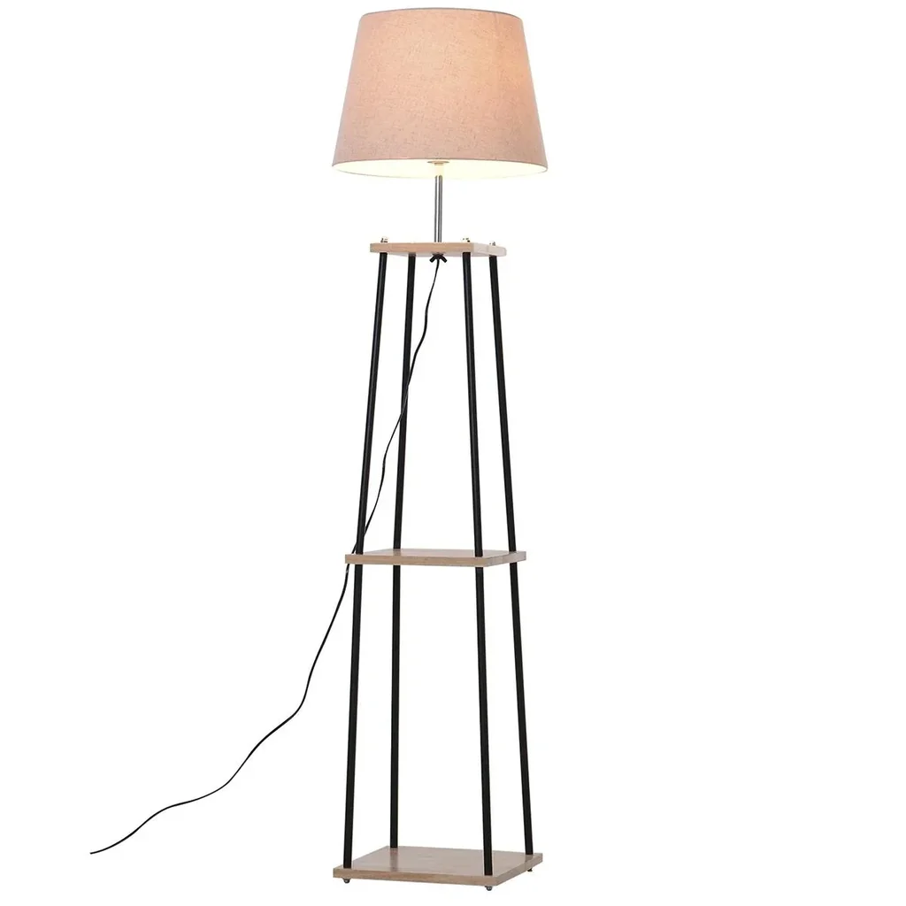 Floor lamp with 2 shelves natural/black/beige