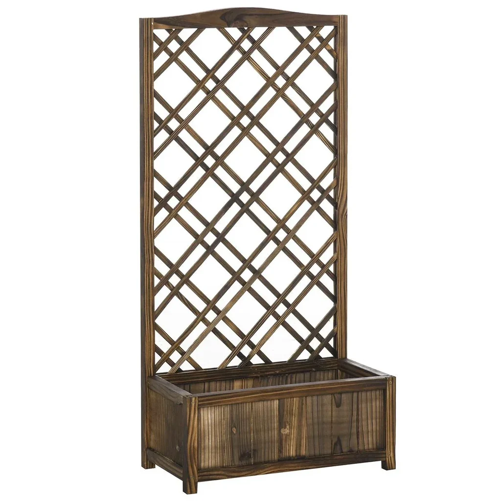 Pflanzkasten Blumenständer Rankgitter Rankkasten Rosenbogen Garten Holz Brown 60 x 30 x 122.5 cm