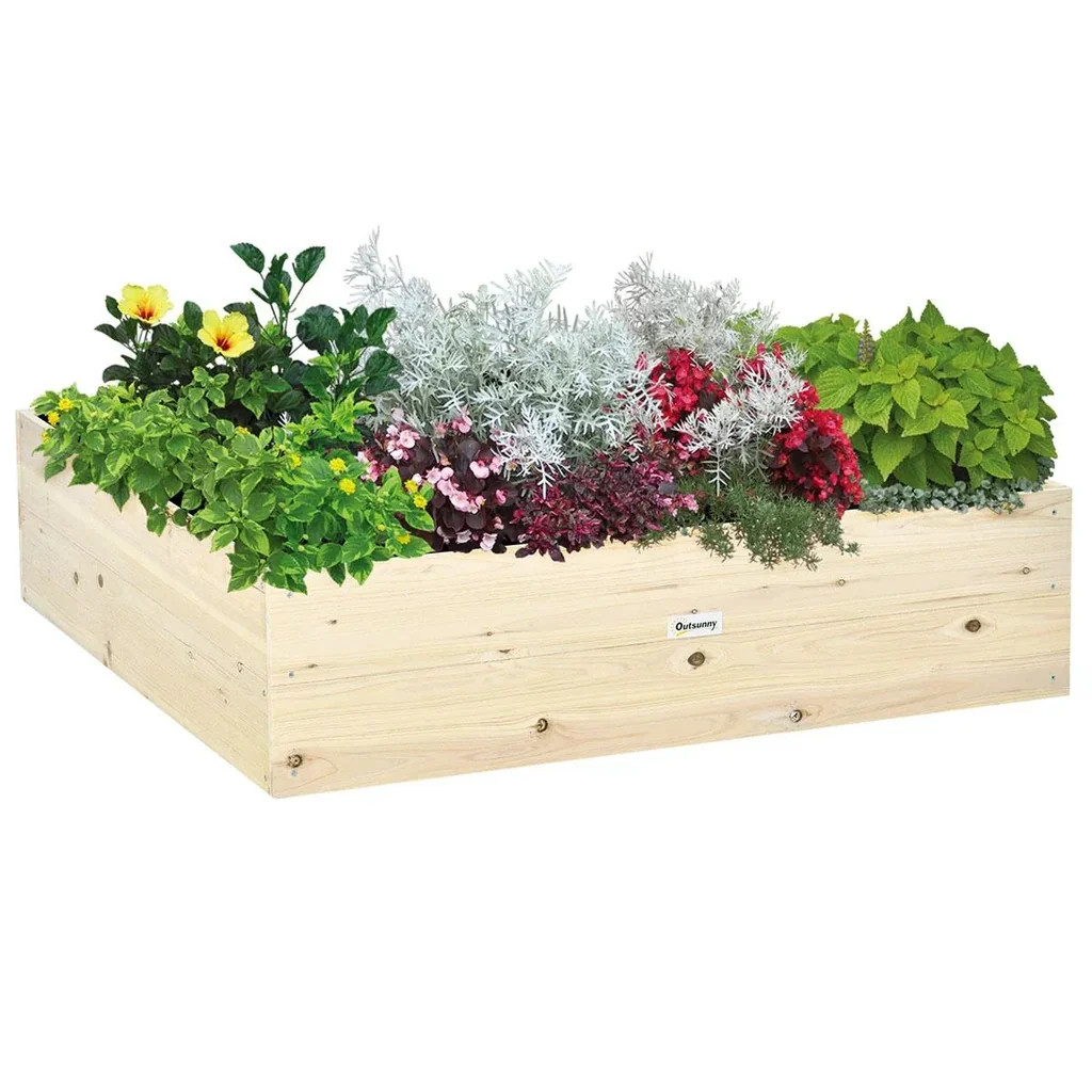 Raised bed made of wood garden bed with nonwoven fabric planter planter herb bed for balcony garden nature 117 x 117 x 30