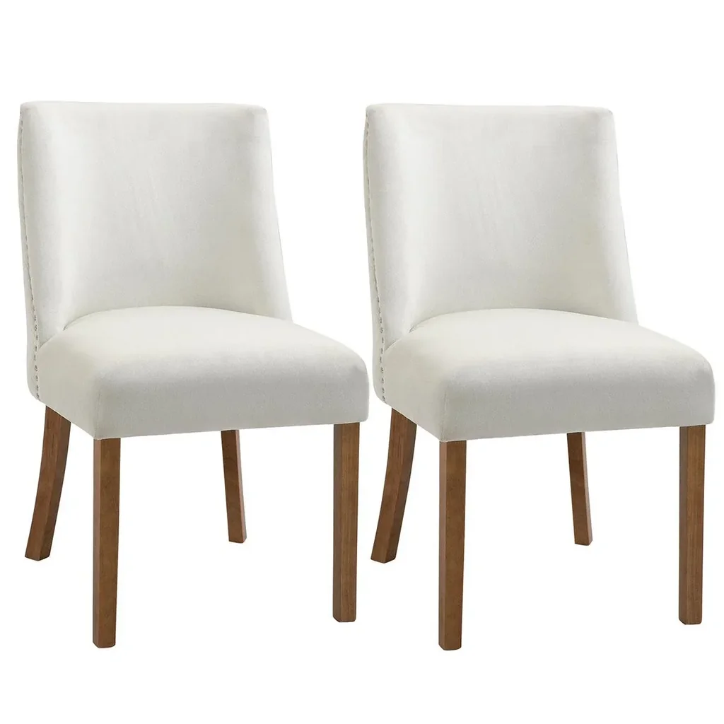 Set of 2 dining room chairs, kitchen chairs, upholstered chairs with backrest, upholstered armchair, faux leather armchair, wooden legs, cream white, 49x6