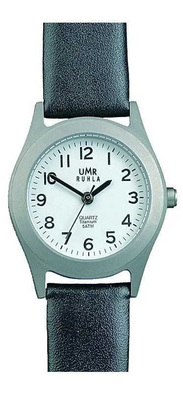Basic 1320-9 titanium wristwatch with leather strap, silver/black