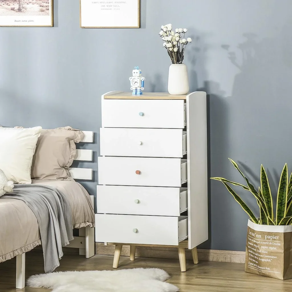 Children's chest of drawers with 5 drawers handle drawer cabinet for children from 3 years children's cabinet with anti-tip device Kie