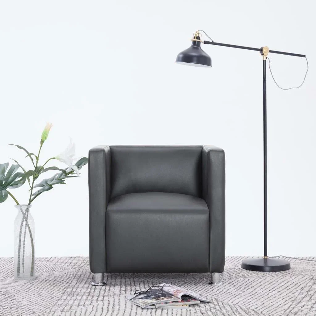 Cube armchair, grey faux leather