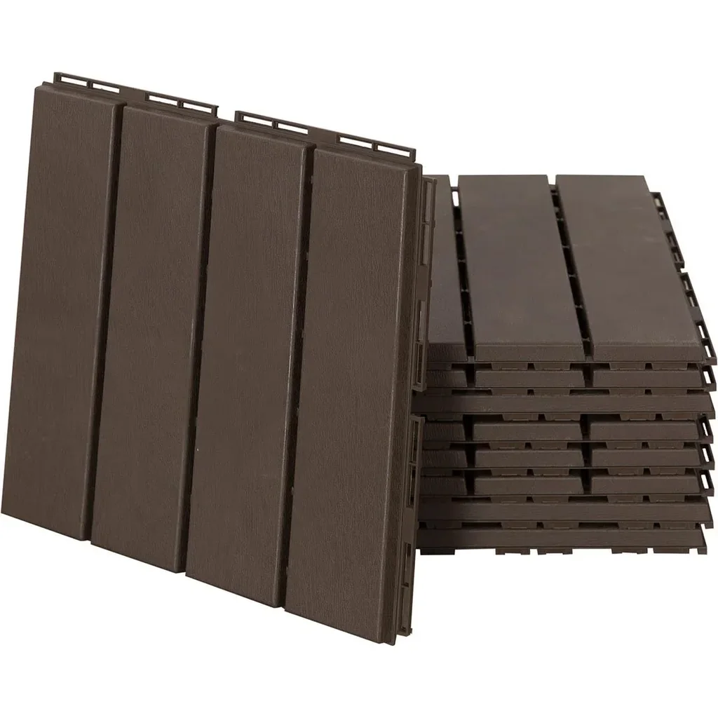 Set of 9 floor tiles, click mechanism, wood grain, brown, 30 x 30 x 2 cm (size per tile)