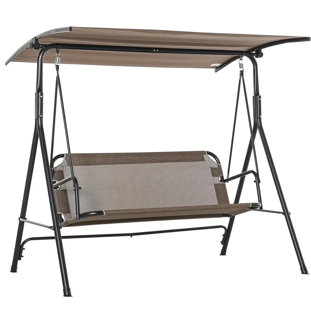 2-seater Hollywood swing rocking chair outdoor garden lounger UV-resistant high-quality metal tube angle adjustable brown