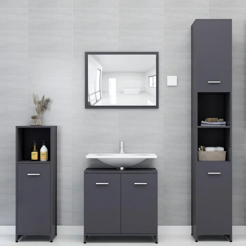 4-piece bathroom furniture set made of grey chipboard