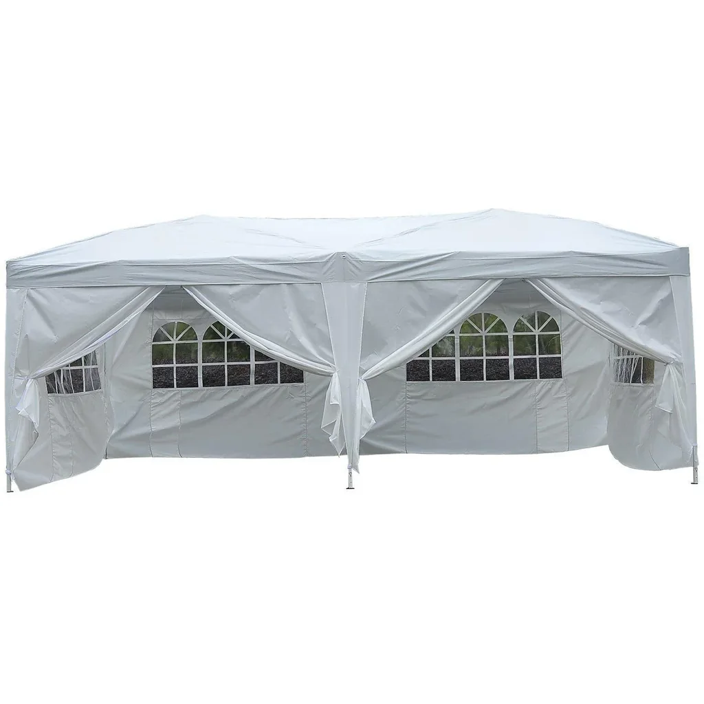 3x6 m folding gazebo party tent garden tent including 6 side panels white