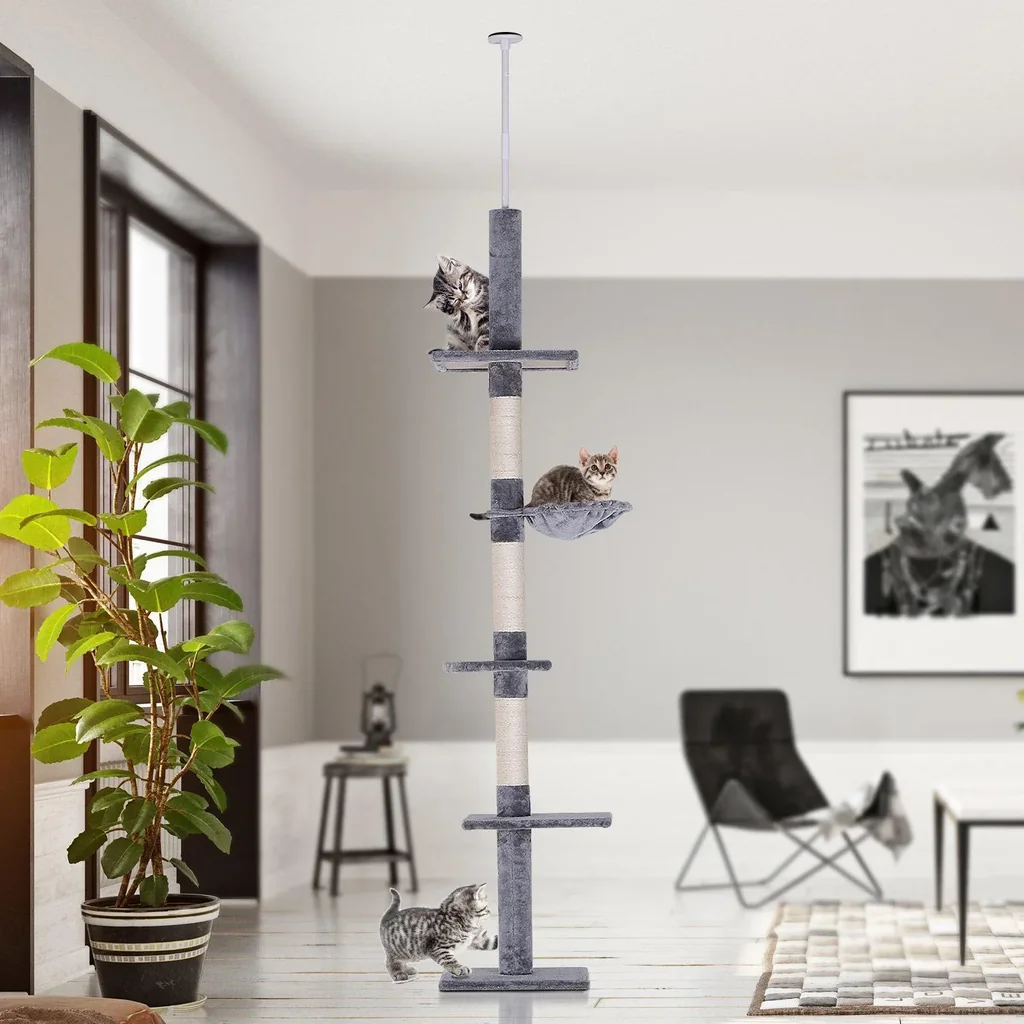 Scratching post climbing tree play tree ceiling-high height adjustable cat scratching tower for cats