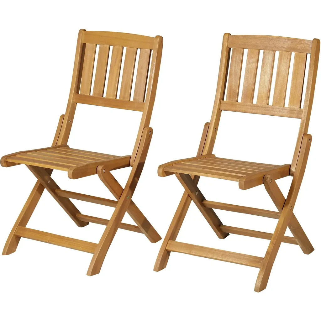 Set of 2 folding chair folding armchair garden chair camping chair foldable acacia wood natural 56 x 47 x 89.5 cm