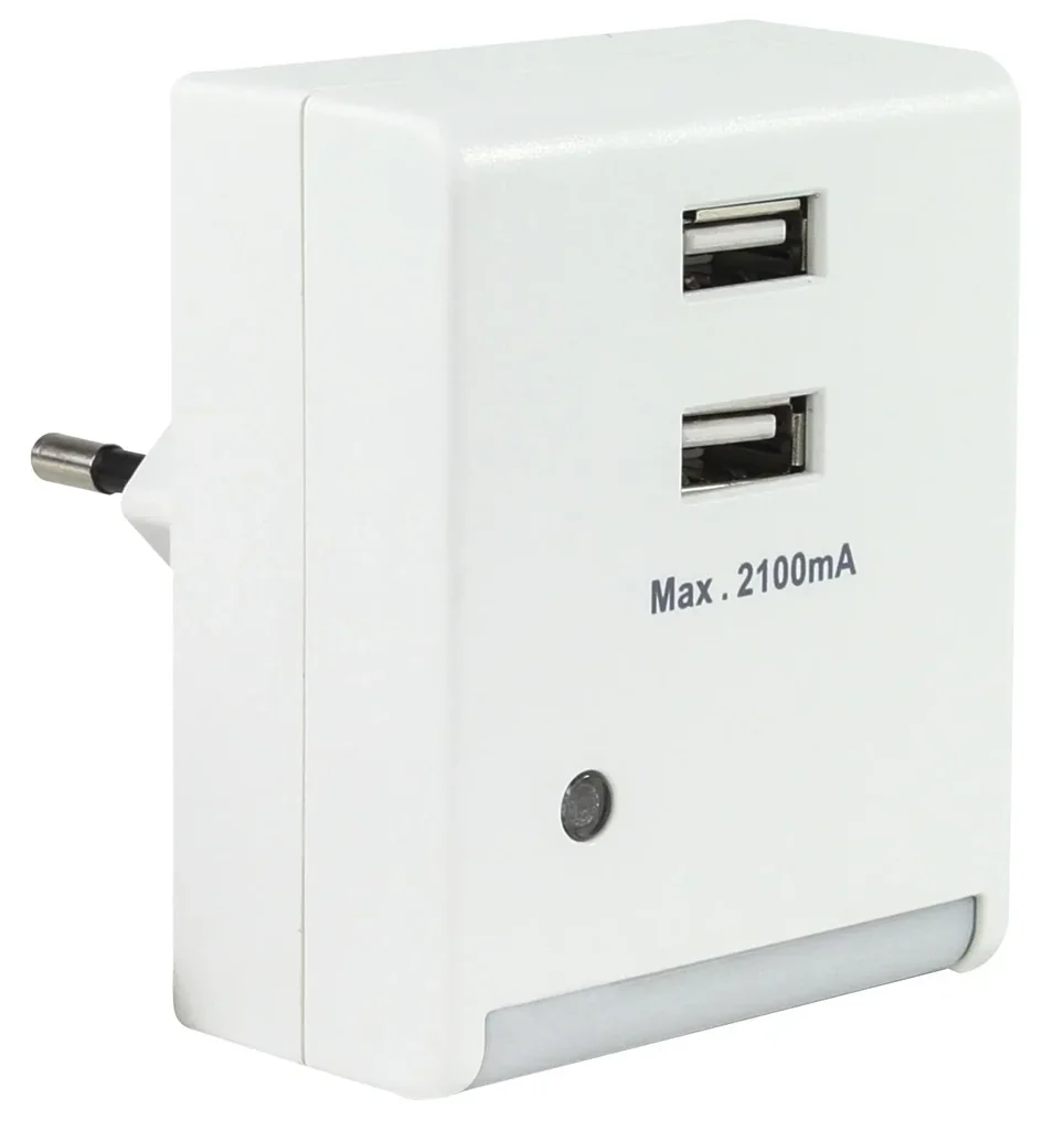LED night light with integrated USB charger