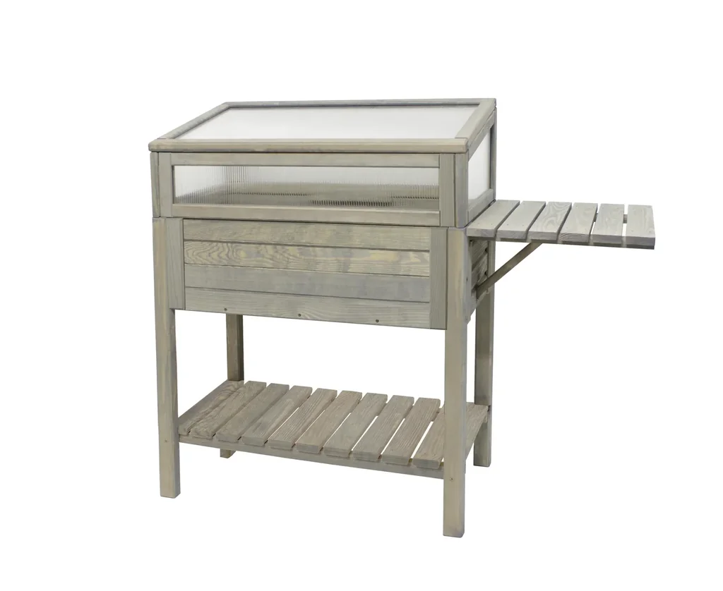 Raised bed with shelves grey