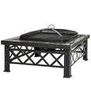 3-in-1 fire bowl fire basket fire pit with spark guard grill grate ice bucket garden BBQ black 76 x 76 x 47 cm