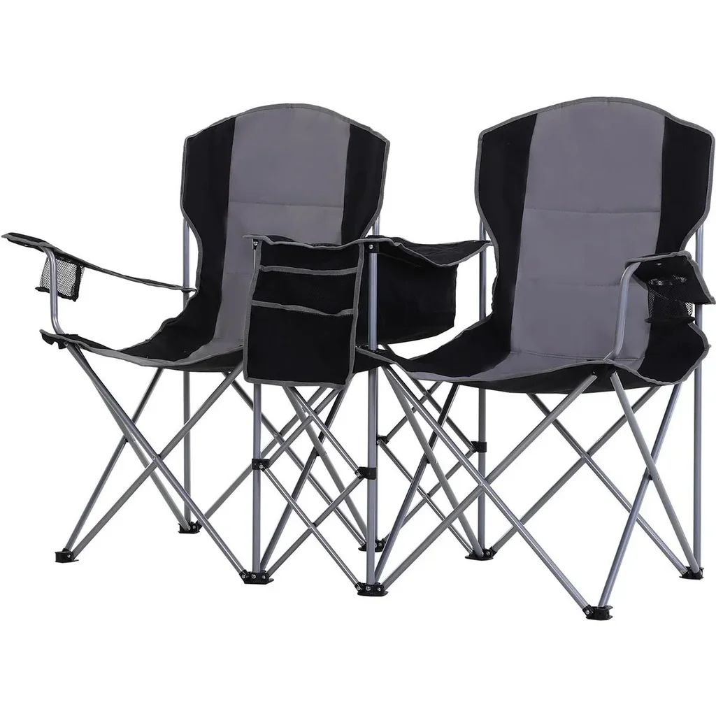 2 camping chairs with cup holder and ice pack