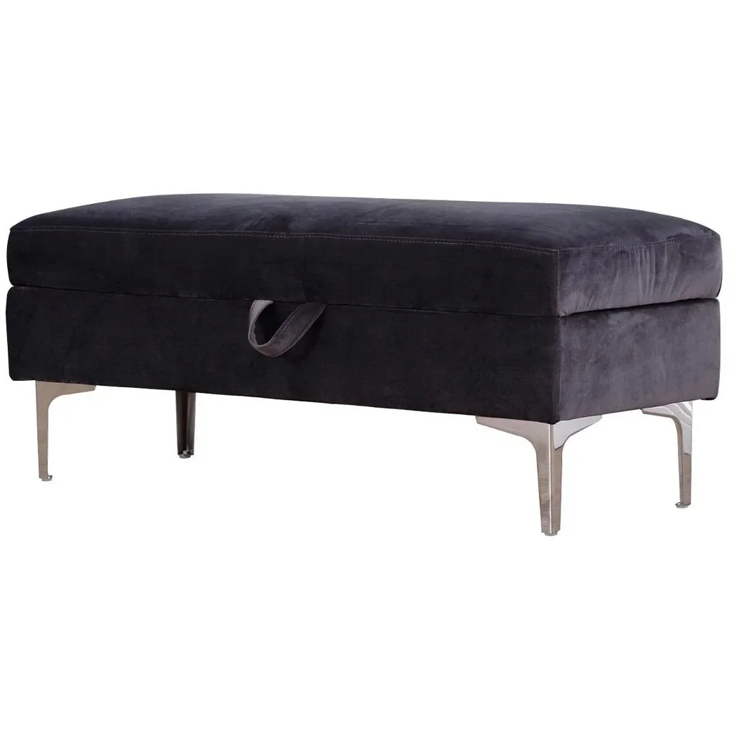 Upholstered bench chest bench with storage space metal feet dark grey
