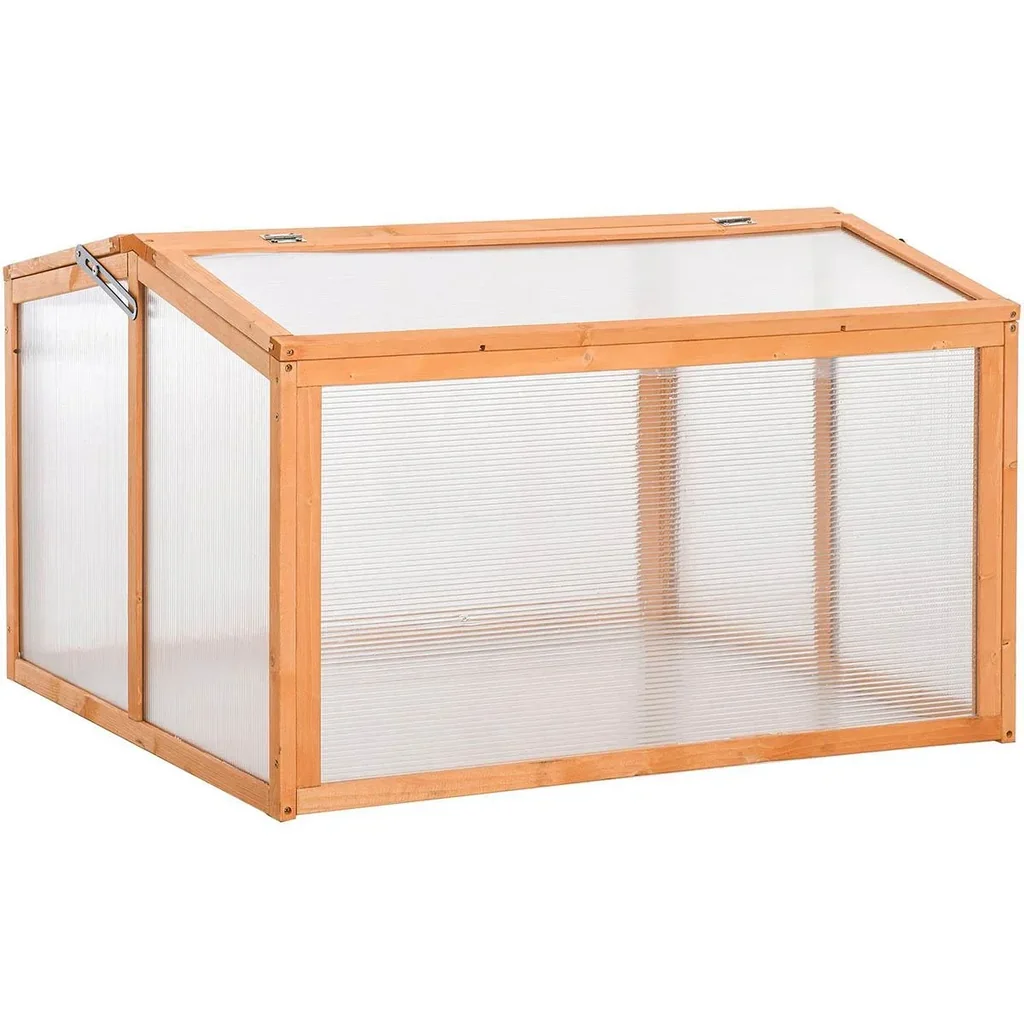 Cold frame greenhouse cold frame plant bed with cover made of wood and polycarbonate weatherproof orange 90