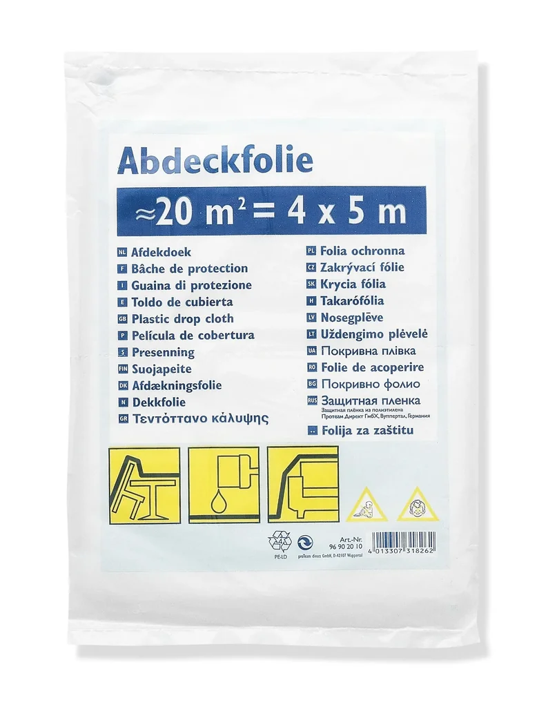 Standard tarpaulin, covering film, folded, 4m x 5m, 20m²