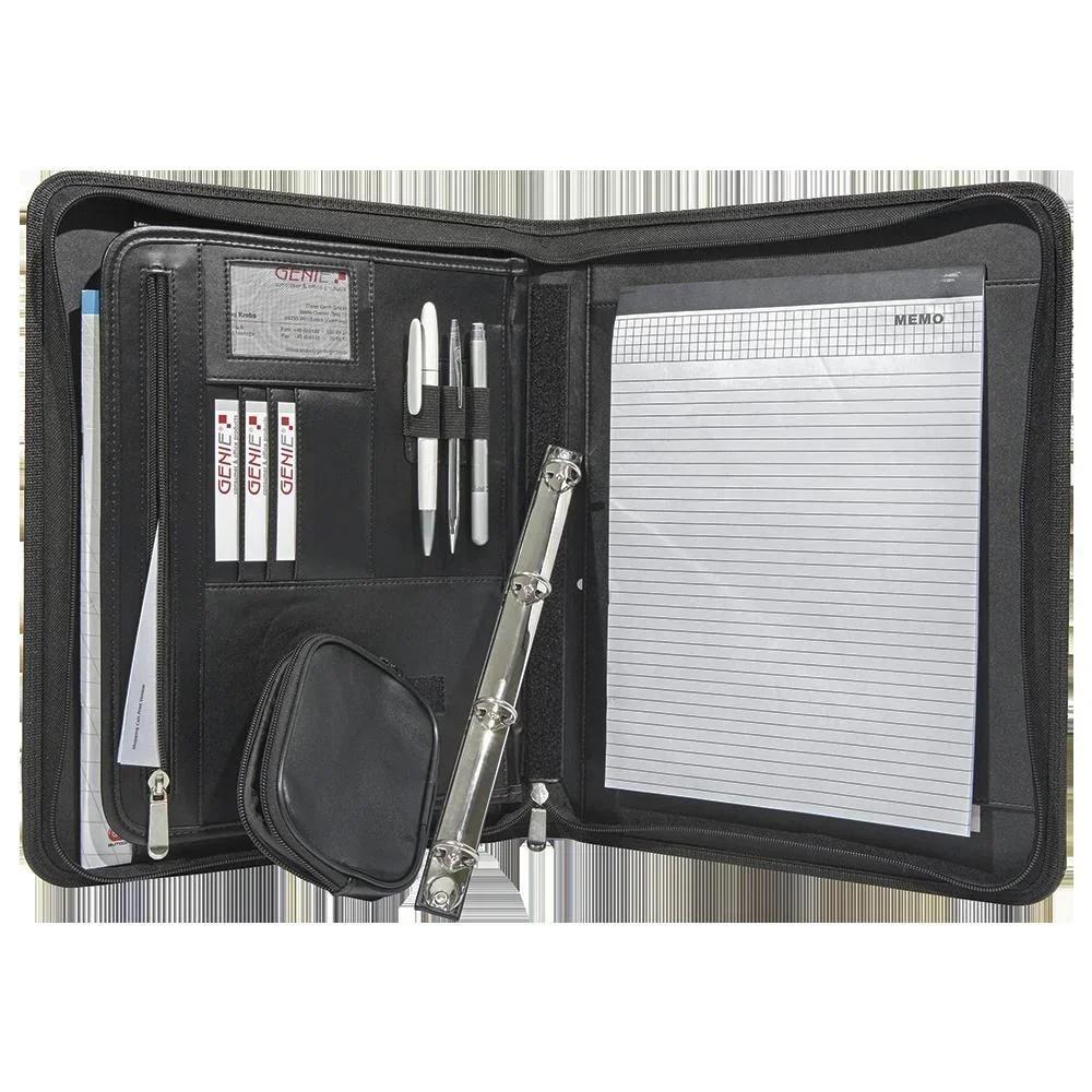Conference folder with removable ring binder mechanism, including DIN A4 writing pad