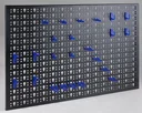 Perforated metal tool wall with 24 tool hooks