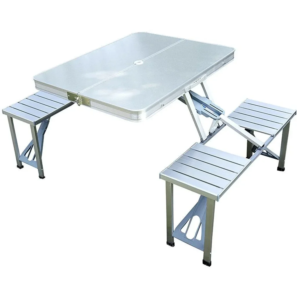 Aluminum camping table picnic 4-seater foldable silver
