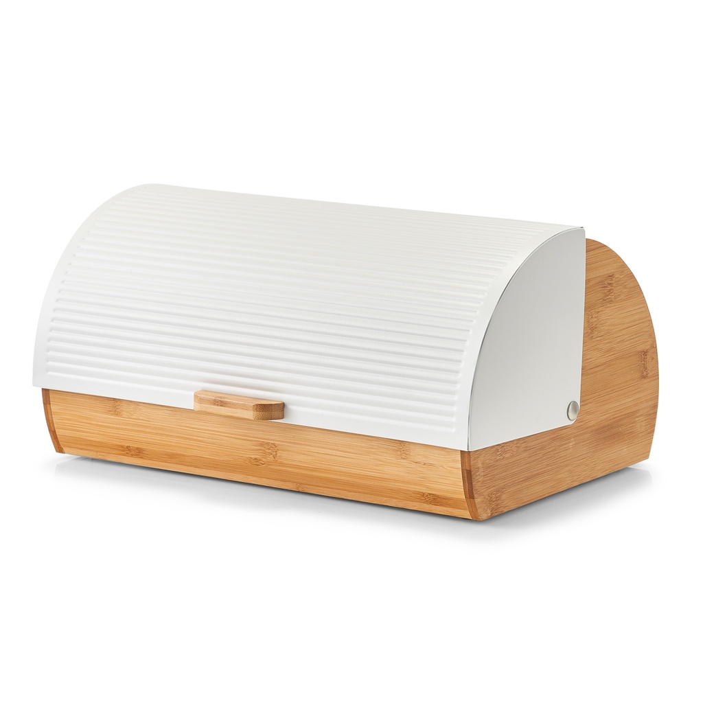 Bread bin, bamboo/metal, white