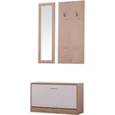 3-piece wardrobe set hallway wardrobe with shoe cabinet wardrobe wall mirror 4 hooks natural 30 x 100 cm