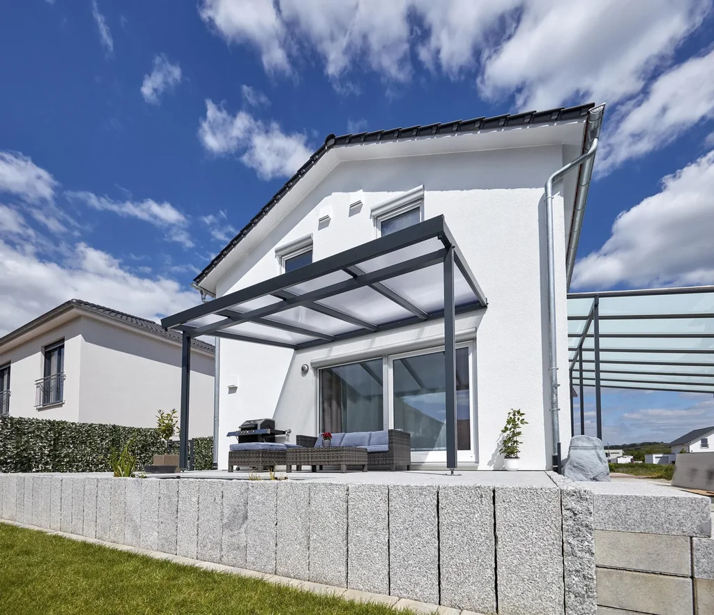 Patio roof Premium, anthracite, 4102 x 3060 mm - Polycarbonate multi-wall sheets 16 mm, clear