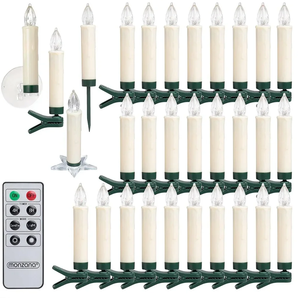 LED Christmas tree lights - Christmas tree decorations - candles - set of 30 warm white with remote control