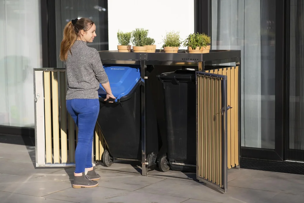 Garbage can box 2-compartment 240 liters stainless steel