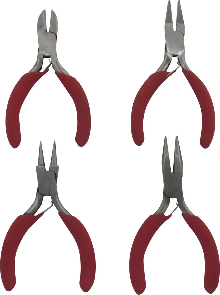 Mini pliers: side cutters, needle-nose pliers, round-nose pliers, flat-nose pliers